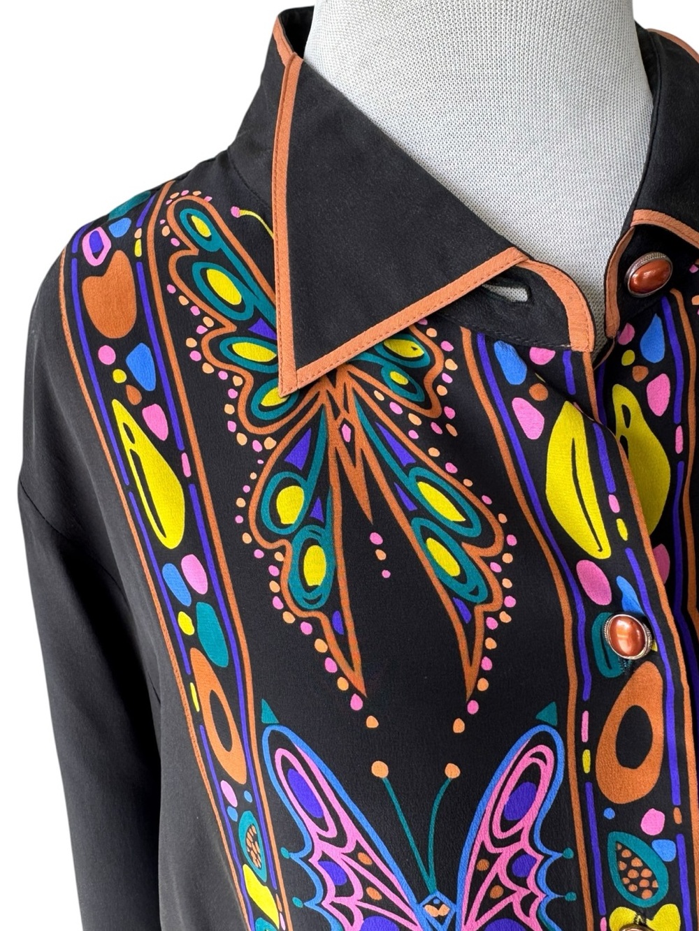 Vtg 90s Bob Mackie Wearable Art Black Butterfly Print 100% Silk Top Sz 1X - Picture 3 of 7